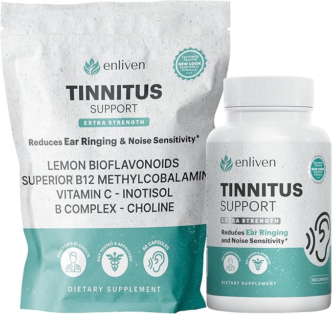 Tinnitus Relief Pills for Ringing Ears & Ear Health | Extra Strength Tinnitus Supplement with Bioflavonoids, B12 & Inositol | Supports Sleep, Focus & Auditory Clarity | 60 Caplets | 2 Daily Dose