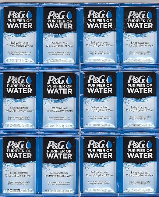 P&G Purifier of Water Portable Water Purifier Packets. Emergency Water Filter Purification Powder Packs for Camping, Hiking, Backpacking, Hunting, and Traveling. (12 Packets)