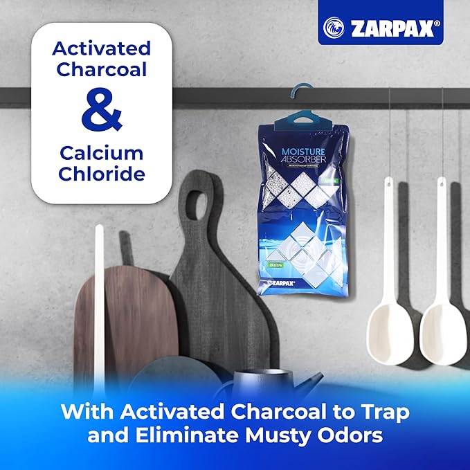 Hanging Moisture Absorber Activated Charcoal 10.6 oz/300g | Moisture Absorbing Bags for Bathroom, Closet & Kitchen | Removes Moisture, Humidity & Odors | Portable Dehumidifier | Set Of 20