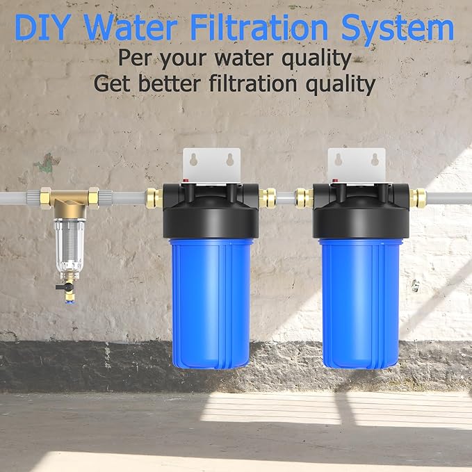 WHB10 Whole House Water Filter Housing, Fit 10"x4.5" Sediment etc Filters for Well and City Water, Big Filter Blue Pre-Filtration System for Home, 1" NPT Port, Pressure Release