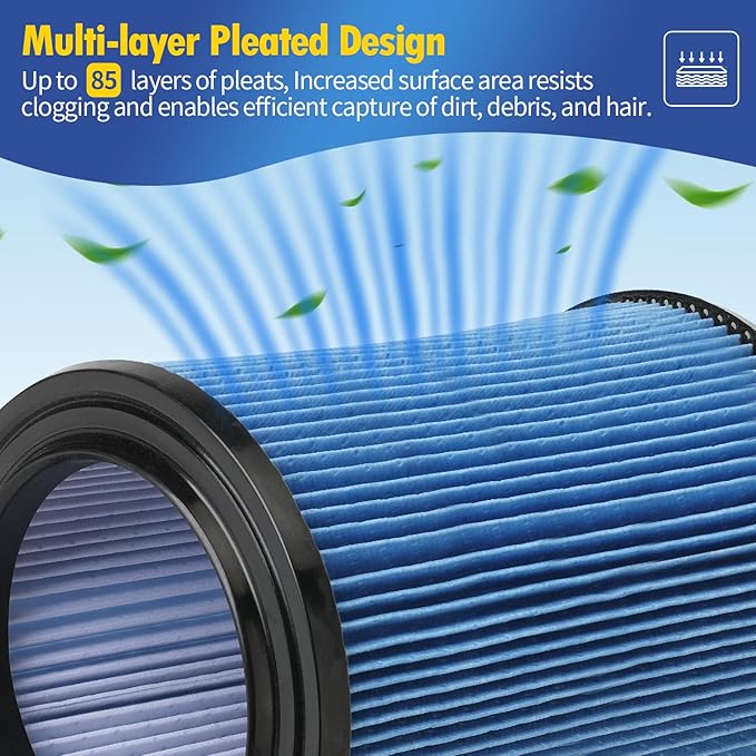 2-Pack VF5000 Replacement Filter Compatible with RIDGID 5-20 Gallon Wet/Dry Vacuums,3 Layer Pleated Vacuum Filter Compatible with WD1450 WD0970 WD1270 WD06700 WD1680 RV2400A