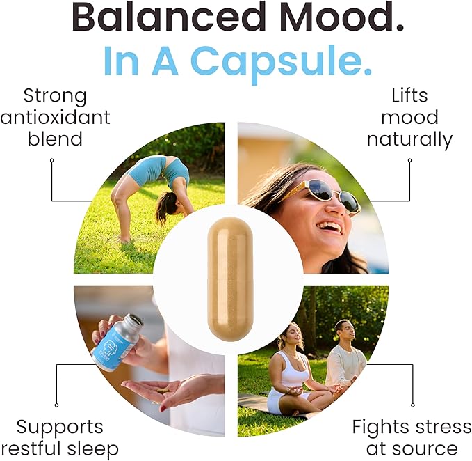 Stamina Antioxidant & Stress Relief Supplement | for Enhanced Mood, Boost Energy, Immune & Sleep Support | Vitamin B12 & B6, Ashwagandha, Turmeric, 5-HTP & More | Non-GMO, 60 Capsules