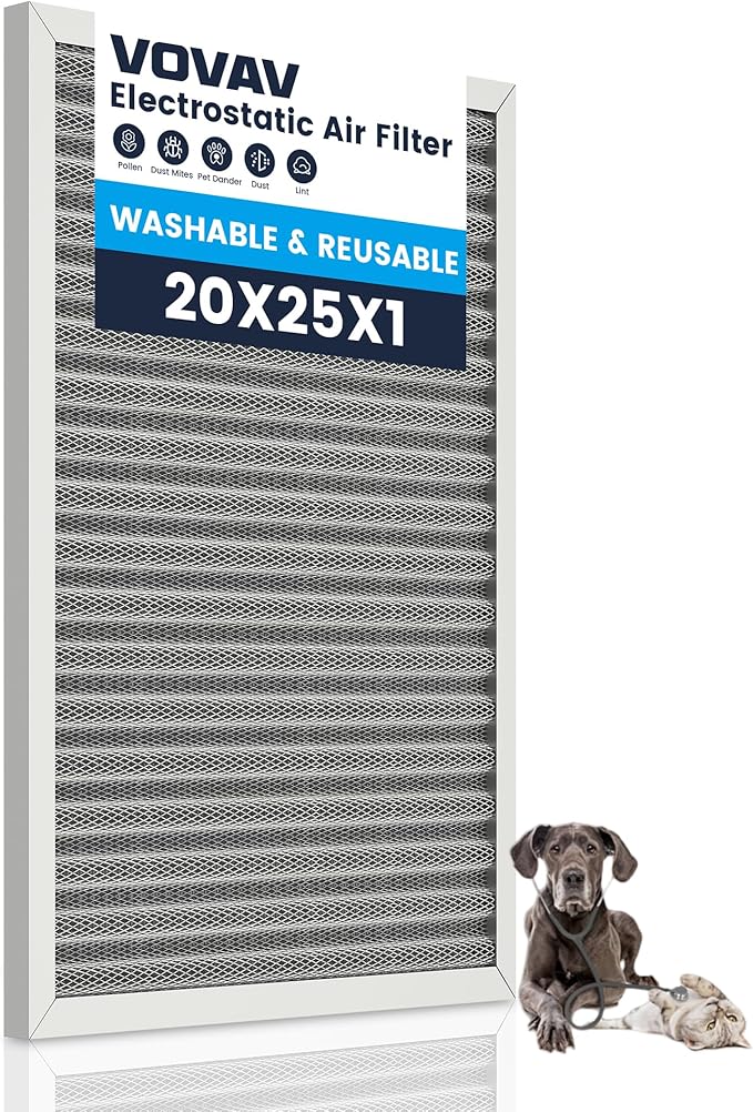 20x25x1 Air Filter-MERV 8, Washable & Reusable Electrostatic Air Filter, AC/HVAC Furnace Filter, Lasts a Lifetime, Permanent Filter, Breathe FresherHome And Office Actual Size:19.75x24.65x0.86Inch