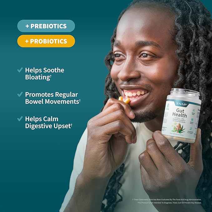 SNAP Gut Health Supplement – Turmeric, Aloe & Pylopass Probiotics – 17 Active Ingredients for Bloating Relief, Digestive Support & Healthy GI Tract – Dietary Supplement, 50 Capsules