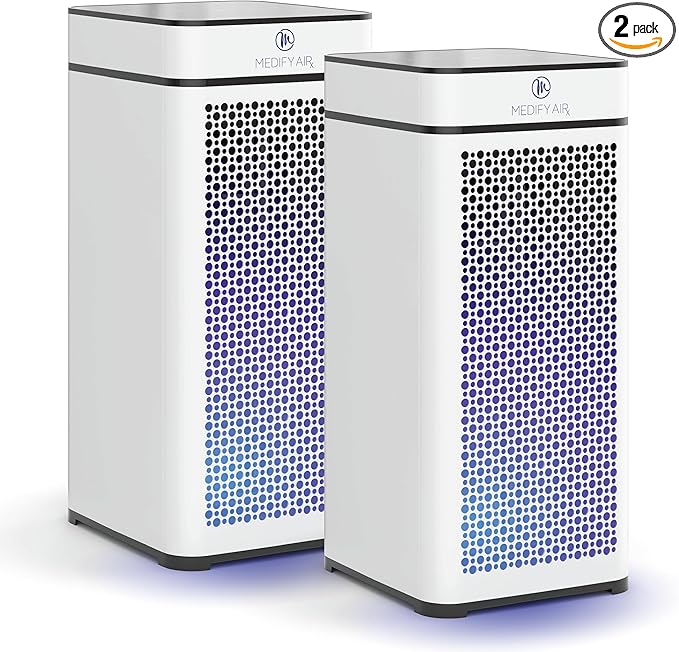 Medify MA-40 UV Light Air Purifier with True HEPA H14 Filter | 1,793 ft² Coverage in 1hr for Wildfires Smoke, Odors, Pollen, Pets | Removal to 0.1 Microns | White, 2-Pack