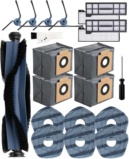 21PCS Accessories Compatible with Eufy X10 Pro Omni Robotic Vacuum Cleaner:1 Main Brush,4 Sweeping Brushes,4 HEPA Filters,4 Vacuum Bags(Deodorant),6 Mop Pads