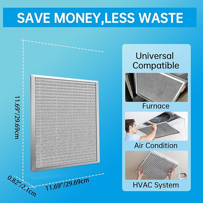 UBeesize 12x12x1 Reusable Electrostatic Air Filter HVAC AC Furnace Filter,MERV 8, Washable, Lasts a Lifetime,Permanent Air Filter,Breathe Fresher,Home And Office(Actual Size:11.69x11.69x0.82 Inch)