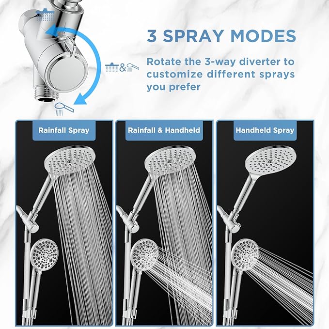 Dual Filtered Rain Shower Head Combo, Handheld Shower Head with Adjustable Bar - Rainfall Shower Head And Showerhead with Filter for Hard Water - Removes Chlorine