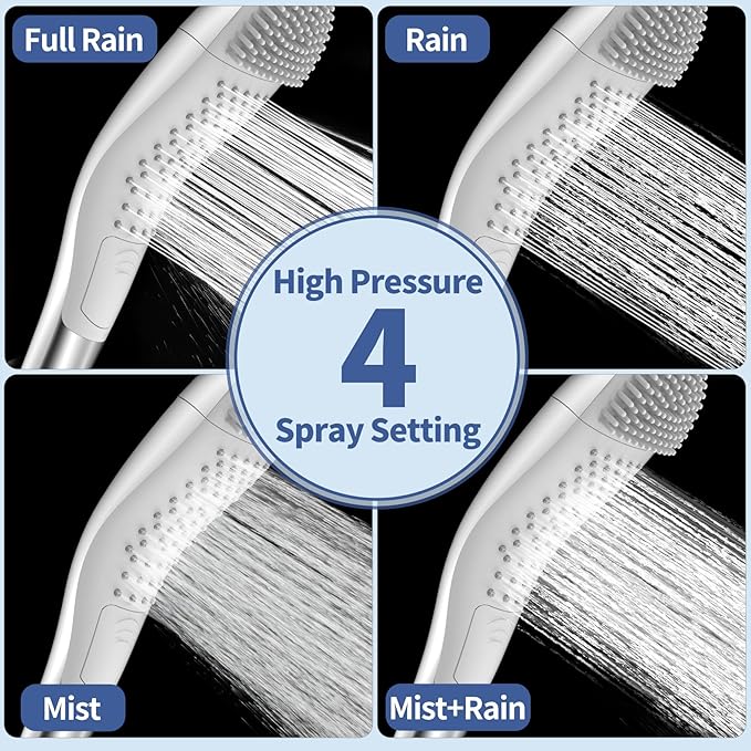 2-in-1 Shower Head with Detachable Massager, High Pressure Shower Heads, 4 Spray & 9 Massage Modes, Handheld Massager for Neck Back Body, Premium Bathroom Upgrade&Home Spa Experience