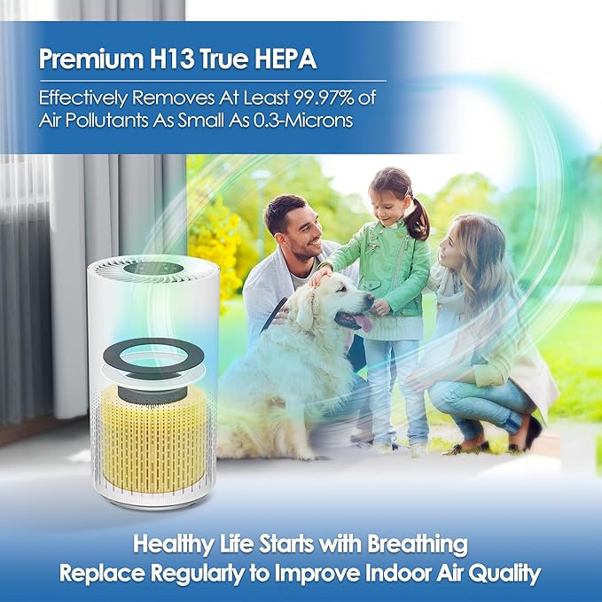 VK-6067B 3-Pack Pet Allergy Filter Compatible with Vremi & Hokeki Air Purifier, 360 H13 True HEPA & Activated Carbon Filter for Pet Care