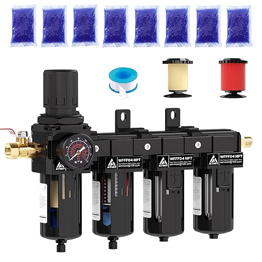 1/2 Inch NPT 4 Stage Air Drying System,Brass Filter&Coalescing Filter,Double Desiccant Dryers & Air Regulator,Metal Bowl, Semi-Auto Drain,Industrial Grade(Black)