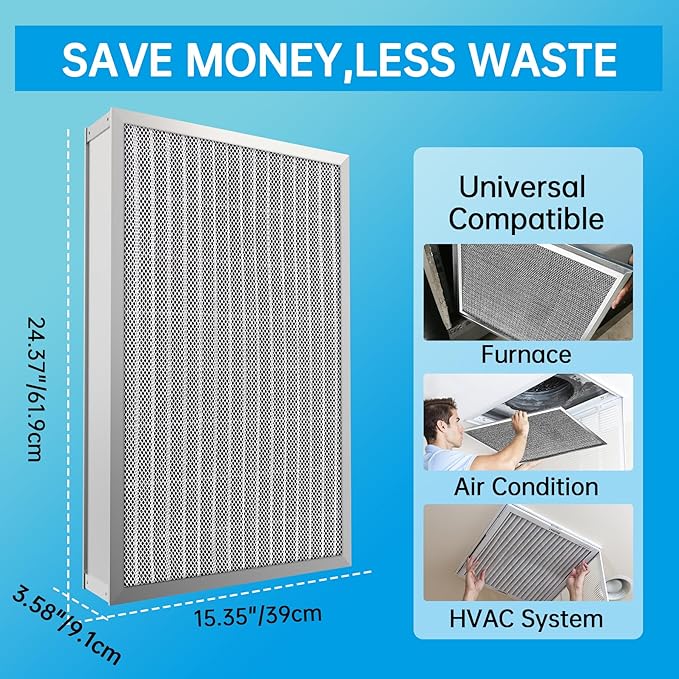 UBeesize 16x25x4 Reusable Electrostatic Air Filter HVAC AC Furnace Filter,Washable, Lasts a Lifetime,Permanent Air Filter,Breathe Fresher,Home And Office(Actual Size:15.35x24.37x3.58Inch)