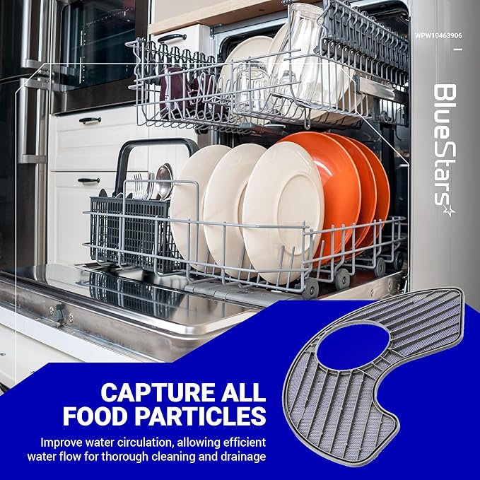 BlueStars WPW10463906 Dishwasher Screen Filter - Compatible with KitchenAid Maytag Whirlpool Jenn-Air Kenmore Amana Dishwashers - Replaces W10463906, WPW10195360, 2312301, PS11755148, AP6021820