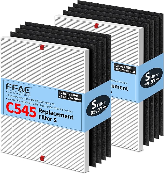 C545 HEPA Replacement Filter Compatible with Winix C545 Air Purifier Type S, 2 Pack H13 Ture HEPA & 8 Activated Carbon Pre-Filter