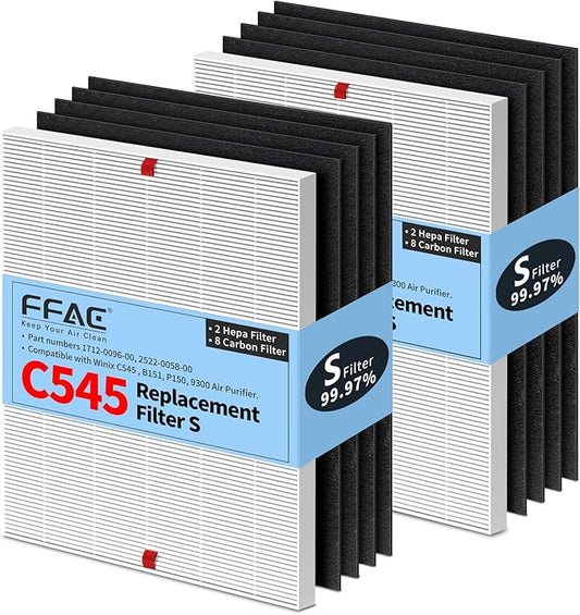 C545 HEPA Replacement Filter Compatible with Winix C545 Air Purifier Type S, 2 Pack H13 Ture HEPA & 8 Activated Carbon Pre-Filter