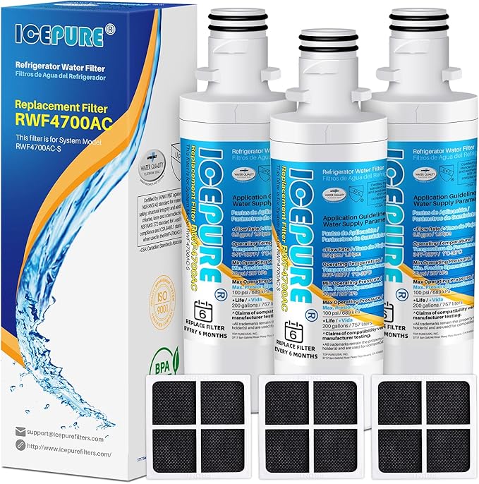ICEPURE ADQ747935 Refrigerator Water Filter and Air Filter Replacement for LG ® LT1000P®,MDJ64844601, Kenmore Elite 9980, ADQ74793501 LT1000PC ® ADQ74793502, LMXS28626S, LFXS26973S, LT120F®, 3PACK
