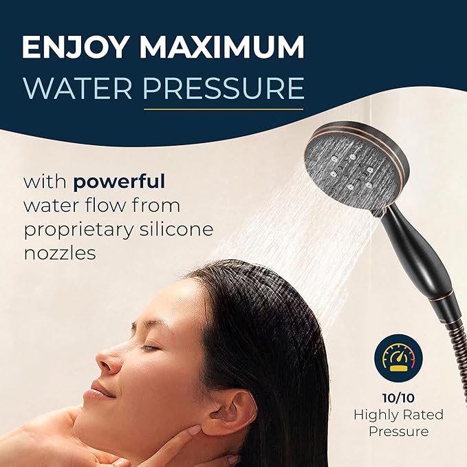 HammerHead Showers® Solid Metal 3-Spray Handheld Shower Head with Long Hose and Holder - OIL RUBBED BRONZE - 2.5 GPM High Pressure Shower Head with Handheld Sprayer - WIDE, MASSAGE, and MIST Sprays