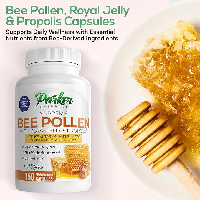 Supreme Bee Pollen Capsules, 3520 mg Royal Jelly, Bee Pollen, and Bee Propolis Capsules, Natural Bee Pollen Supplement for Adults, 150 Capsules