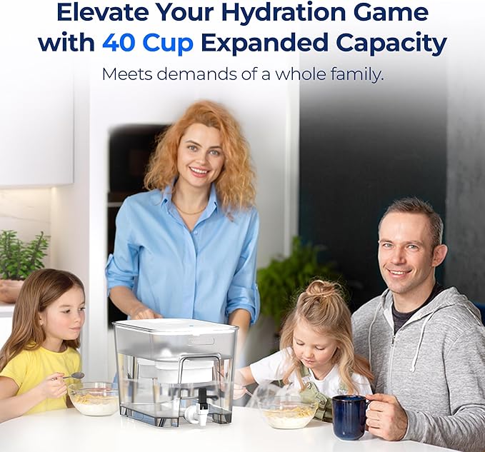 Waterdrop 40 Cup Dual Filter Dispenser, 8X Faster Filtration, 400-Gallon Lifespan, Water Filter Dispenser for Home/Office, 2 Replacements, 10X Longer Lifetime, Reduces Chlorine, PFOA/PFOS，White