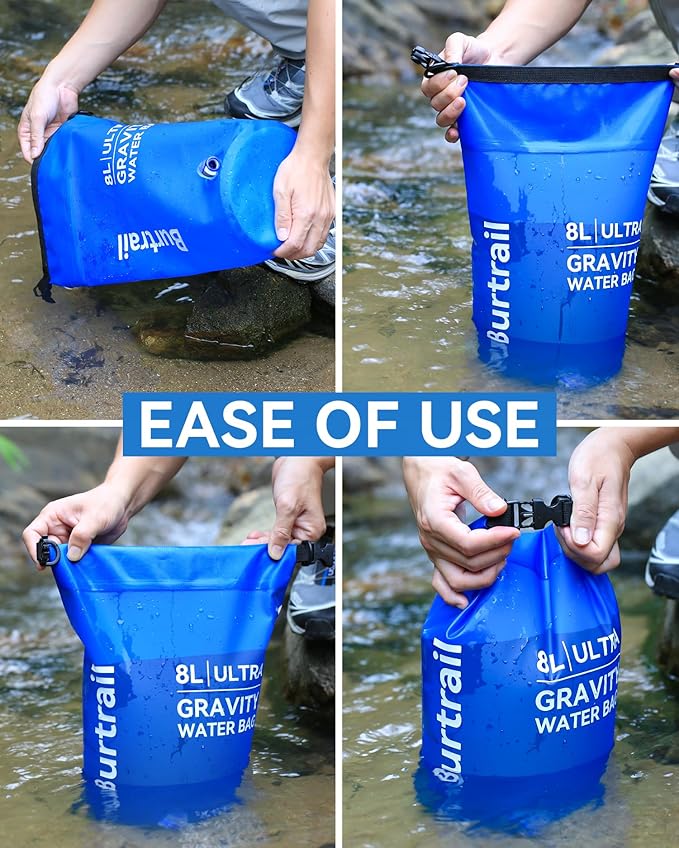 Ultra Gravity Water Bag, Compatible with Water Filter & Water Filtration System, Gravity Water Filter Bag for Camping Hiking Backpacking, Portable Foldable Hangable Design(8L/2Gal)
