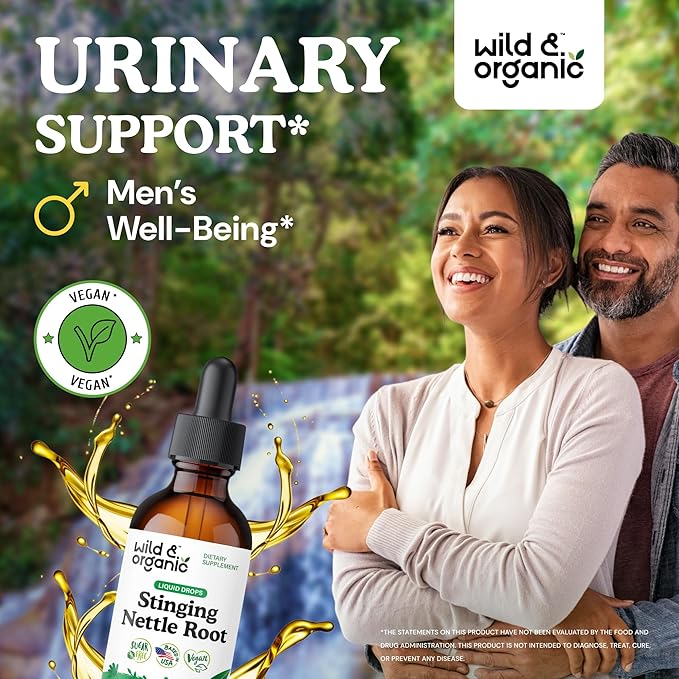 Wild & Organic Stinging Nettle Root Drops - Stinging Nettle Extract Tincture for Men & Women - Liquid Urtica Dioica Supplement - Vegan, Sugar & Alcohol-Free - 2 fl oz