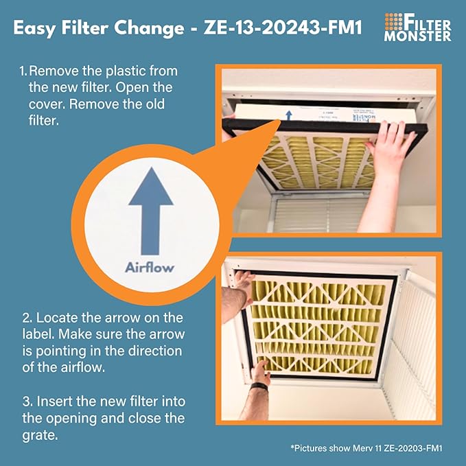 Filter-Monster - Replacement MERV 13 HEPA Filter Bundle - Compatible with Zephyr VGF Series 20x24x3 Whole Home Return Air Grille Filter, 2 Filter Replacement Bundle