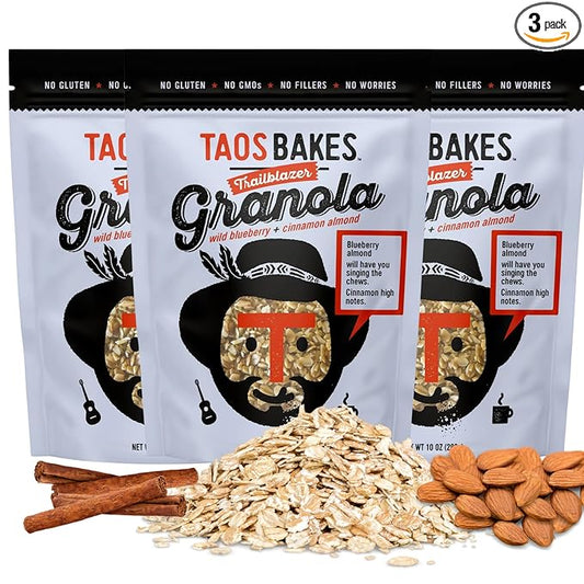 Taos Bakes - Wild Blueberry & Cinnamon Granola - Crunchy Granola Breakfast Snack - Gluten Free, No GMOS, No Fillers - 10 oz (Pack of 3)