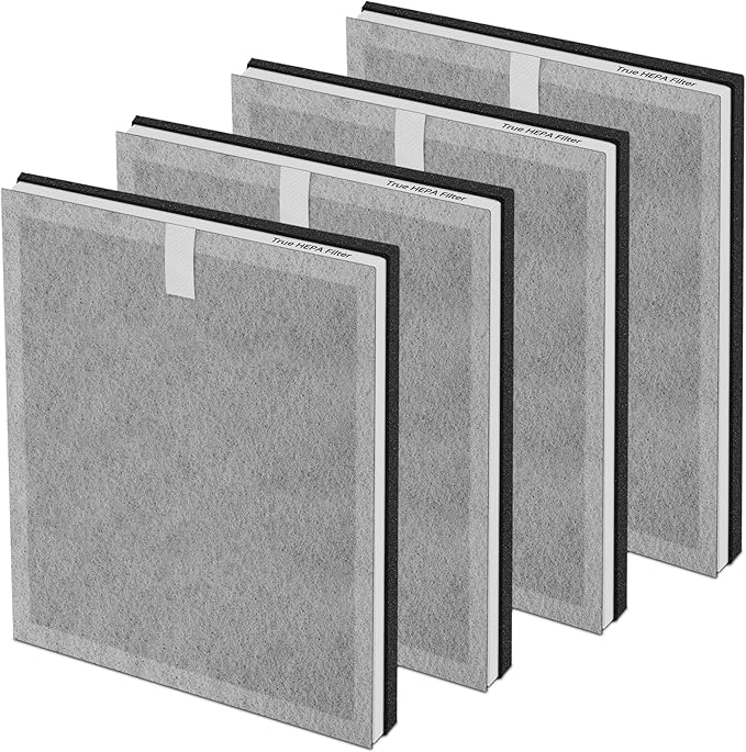 4 Pack 3-in-1 True HEPA Filters Compatible with Pure Enrichment PureZone Air Purifier, 3-Stage H13 True HEPA Replacement Filter, Part # PEAIRFIL