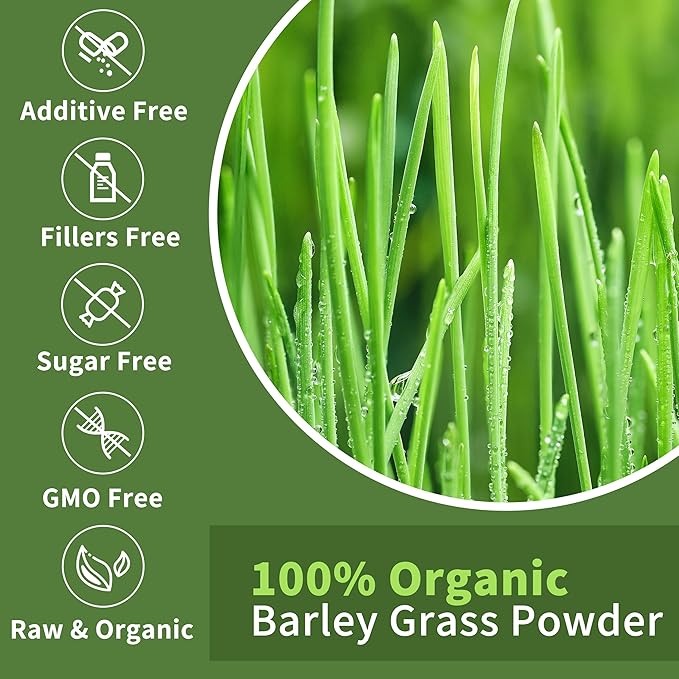 Barley Grass Juice Powder ，Rich in Chlorophyll & Natural Nutrients, Barley Grass Powder - Resealable Bag, Vegan, Non-GMO, Gluten-Free, Sugar-Free，8 oz