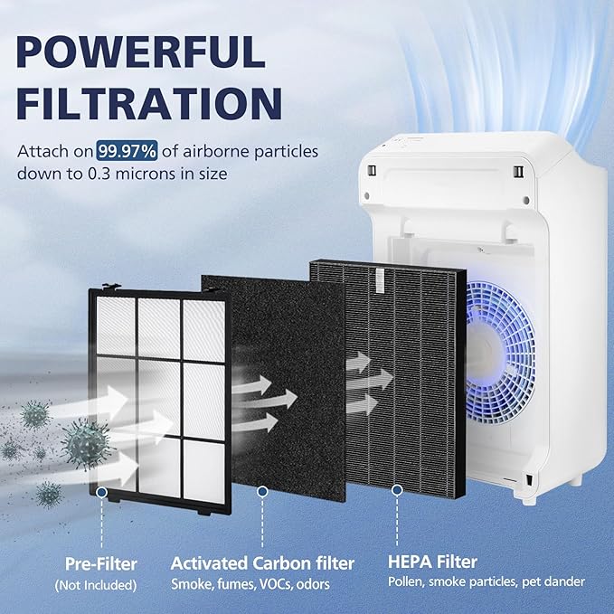 2 Pack C545 HEPA Smoke Replacement Filter S Compatible with Winix C545 Air Purifier, Replaces Part 1712-0096-00 and 2522-0058-00, 2 HEPA Filter + 8 Activated Carbon Filters, Black