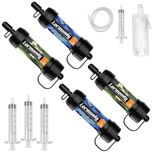 Mini Straw Water Filter - Portable Water Filter, Personal Water Filtration System, Water Purifier Straw, Outdoor Emergency and Survival Gear for Hiking, Camping Accessories and Travel (4PCS)