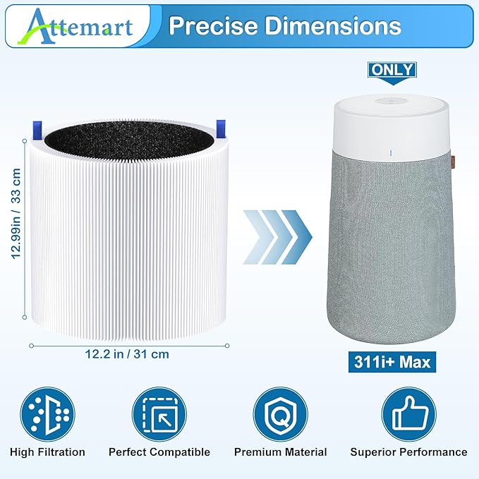 311i+ Max Air Purifier Filter Compatible with Blueair Blue Pure 311i+ Max Replacement Filters, compare to part # F3MAX+, 2 Pack