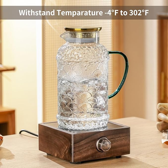 2 PACK Glass Pitcher with Lid,68 oz/2 Liter Fish Scale Design Water Pitcher,Clear Borosilicate Glass Water Carafe for Cold Brew, Coffee, Lemonade, Iced Tea,Heat Resistant Water Glass Jug