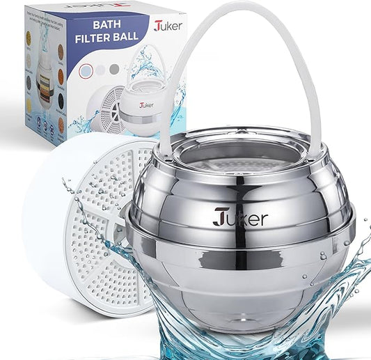 JUKER Bath Water Filter for Tub - 8 Stages-Bathtub Water Filter Removes Hundreds of Contaminants- Hard Water Softener- Improves Your Bath water for Healthier Skin, Hair and Nails Condition - Silver