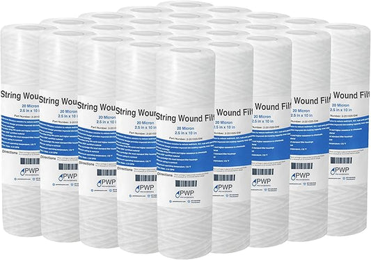 Sediment String Wound Water Filter Cartridge Standard 2.5x10 20 Micron 25 Pack