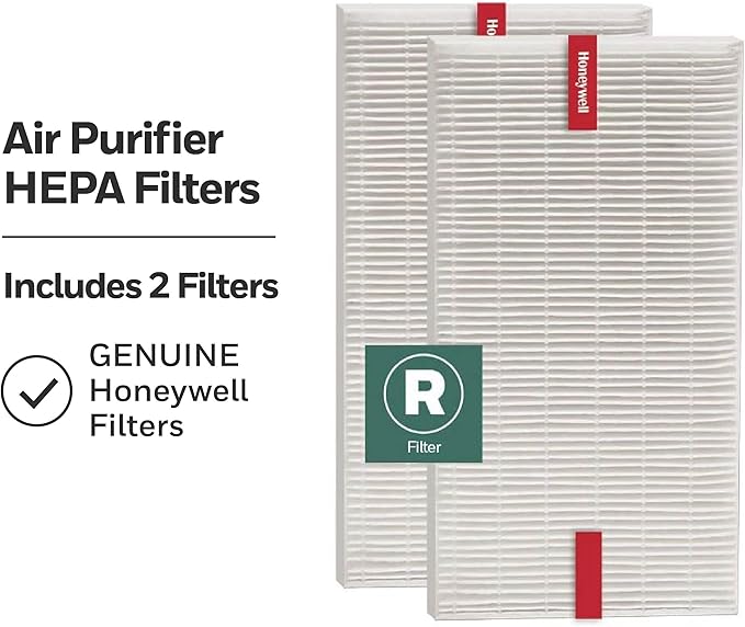 Honeywell HEPA Air Purifier Filter R, 2-Pack for HPA 100/200/300 and 5000 Series - Airborne Allergen Air Filter Targets Wildfire/Smoke, Pollen, Pet Dander, and Dust