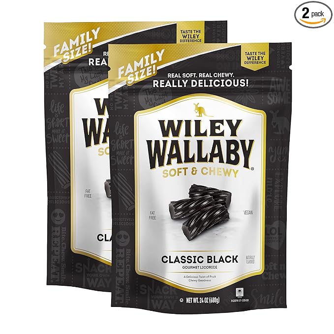 Wiley Wallaby Licorice 24 Ounce Classic Gourmet Soft & Chewy Australian Black Licorice Candy Twists, 2 Pack