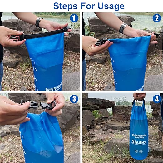 Gravity-Fed Water Bag for Sawyer Survival Water Filter Straw, 1.5 Gal Large Gravity Water Bladder Compatible with LifeStraw and Other Water Filter Straw, Foldable, BPA-Free (6L)
