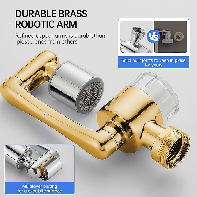 YYKBZ Water Filter For Sink Faucet Extender,1080° Swivel Aerator,2 Modes Spray Sink Water Filter,Brass Faucet Mount Purifier System For Kitchen/Bathroom/Toddlers,Multiple Adapters With 9pcs Filters