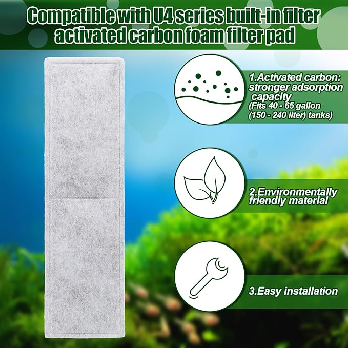 Pangda 16 Pcs Carbon Foam Filter Pads for Compatible with Fluval U4 Range of Internal Filters Replacement Compatible with Fluval U4 Range of Underwater Filter