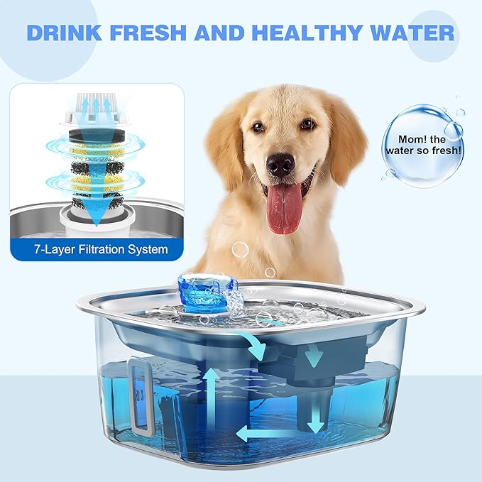 Dog Water Fountain Filters Replacement 4 Pack,2 Months Set of Water Filter Replacement for Lesotc Large Pet Water Fountain Stainless Steel,7 Layer Vertical Filtration for D2341,D2419,D2322,D2223,D2340