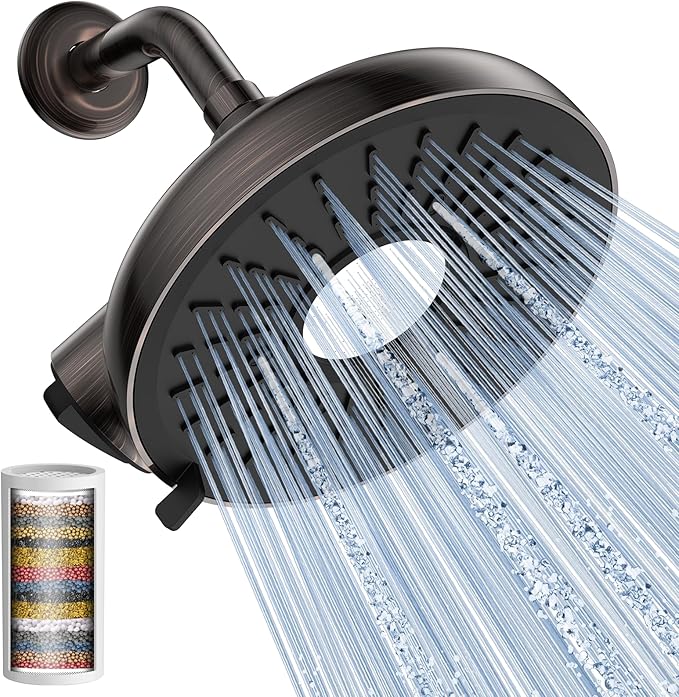Filtered Shower Head- 8 Inches High Pressure Fixed Rain Showerhead with Filter - filtro para ducha de baño (Luxurious ORB)