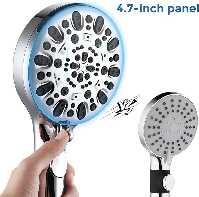 Shower Head with Handheld 7 Spray Combo,Hand Held Showerhead with On/Off Switch,High Pressure Detachable Shower Heads with 60" Long Hose (Chrome)
