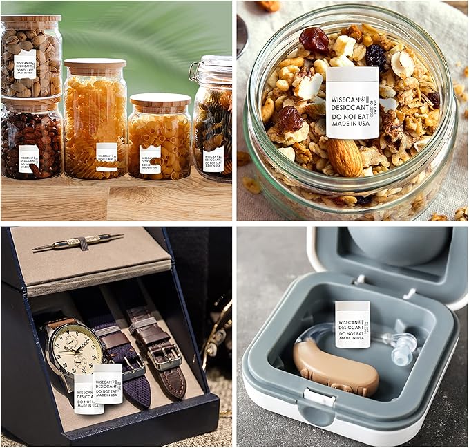 3 Gram 50 Pack Silica Gel Canister, Desiccant Canister, Silica Gel Capsules, Desiccant Capsules, Moisture Absorbers for Food Storage, Food Safe Dehumidifiers Wisecan