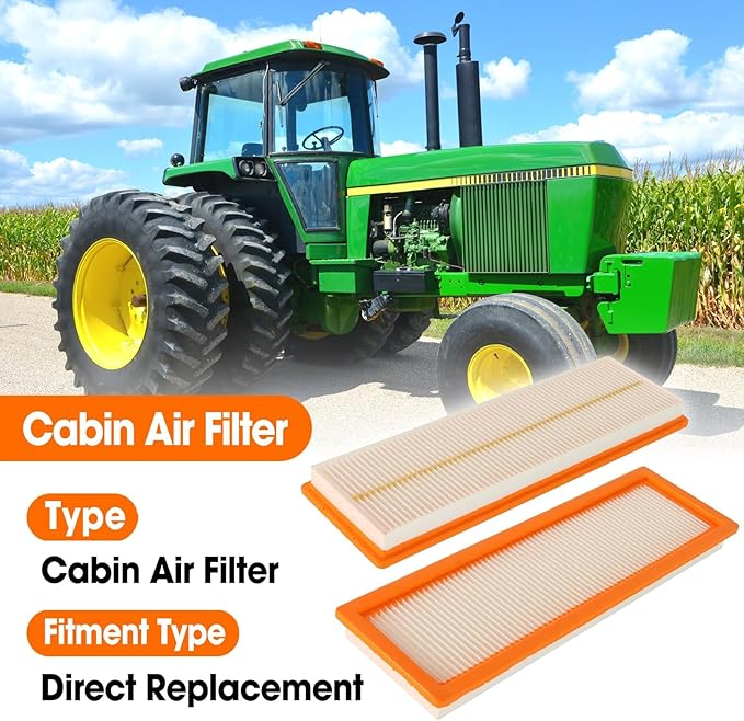 2Pack Cabin Air Filter Replacement for John Deere Tractor 5525 5320 5325 5420 5425 5525 5725 6110D 6115D 6140D 6603 Replaces RE198488 PA30086 WP10160 RE73220