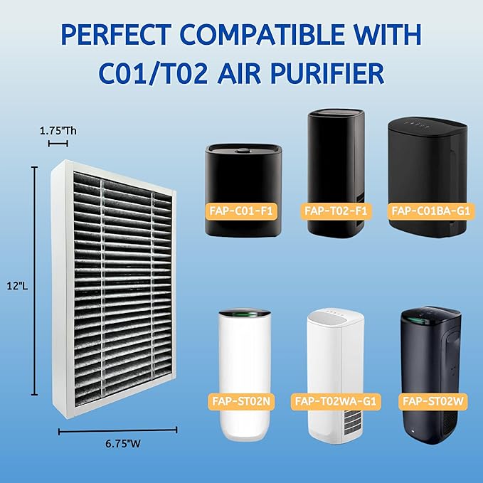 Nispira F1 C01 T02 Carbon Odor Reduction HEPA Filter Replacement For 3M Filtrete Room Air Purifier FAP-C01-F1, FAP-T02-F1, FAPF-F1-O, FAP-C01BA-G1, FAP-T02WA-G1, FAP-ST02W, FAP-ST02N 4 Packs