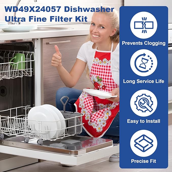 WD49X24057 Dishwasher Ultra Fine Filter Kit-Dishwasher Filter Replacement- Replacement Parts: WD12X10416, WD12X20107, WD12X21976, WD12X22560, WD12X23736, WD12X20340, WD12X21676, WD12X20549