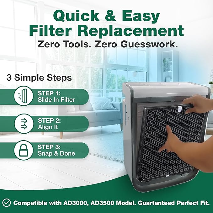 Air Purifier Filter Replacement – Compatible with Air Doctor AD3000 / AD3500 – Includes Replacement Carbon and Per-Filters for Home and Office - Third party-product (2 Carbon and 2 Pre - Filter)