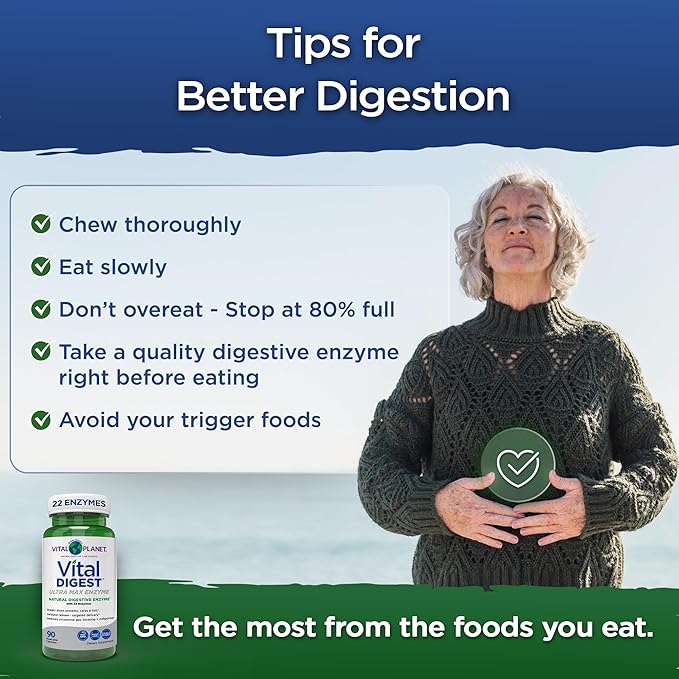 Vital Planet – Vital Digest Natural Digestive Enzymes Supports Breakdown of Proteins, Fats, and Carbohydrates and Reduces Occasional Gas, Bloating and Indigestion 90 Capsules (Packaging May Vary)