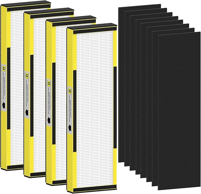 FLT4825 HEPA Filter B Replacement for G-Guardian AC4825, AC4300, AC4900, AC4825DLX, AC4850, CDAP4500, AP2200 Air Purifier, 4 H13 True HEPA Filters + 8 Activated Carbon Pre-Filters